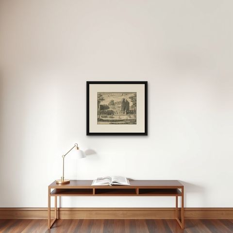 Antique Print of Westerbeek Castle, The Hague in The Netherlands, shown framed on a wall, true to size