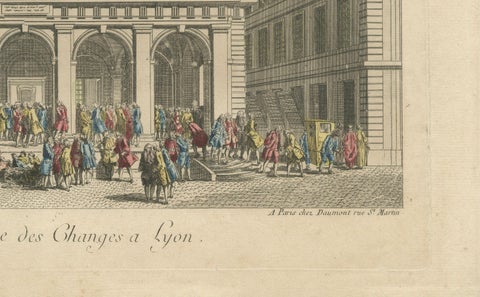 The Exchange Hall in Lyon, 18th Century Hand-Colored Engraving by Daumont, close-up 5