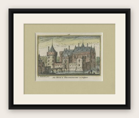 Old Print of Kronenburg Castle Near Loenen, Utrecht, Holland, 1730, shown framed