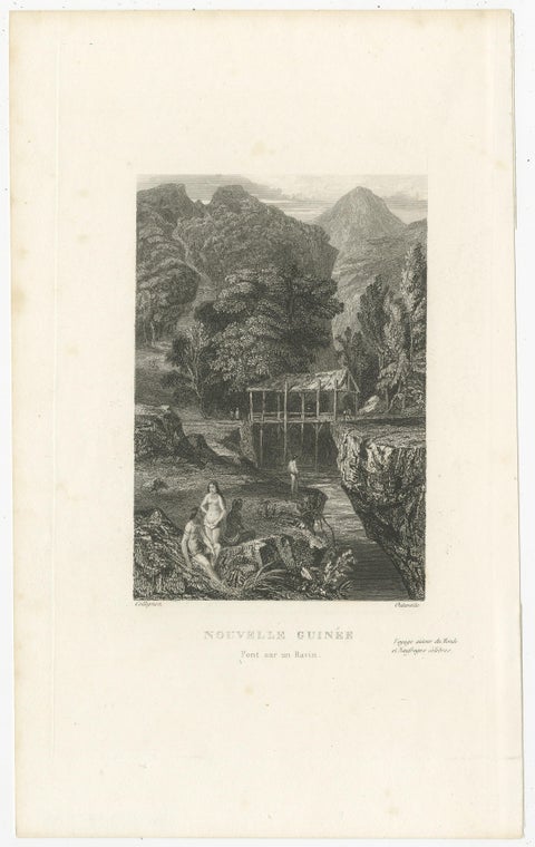 Antique Print of a Bridge over a Ravine in New Guinea, view 2