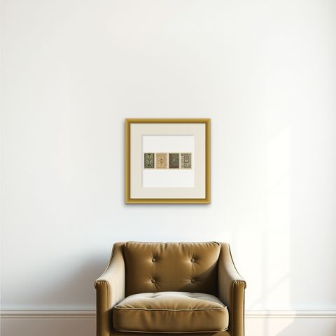 Set of 4 Antique German Renaissance Design Prints by H. Dolmetsch, c.1887, shown framed on a wall, true to size