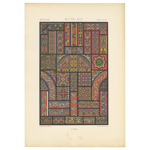 Pl. 44 Antique Print of Middle Ages Ornaments by Racinet, circa 1890