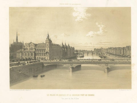 Antique Print of the Pont au Change and Palace of Justice by Benoist, 1861, view 3