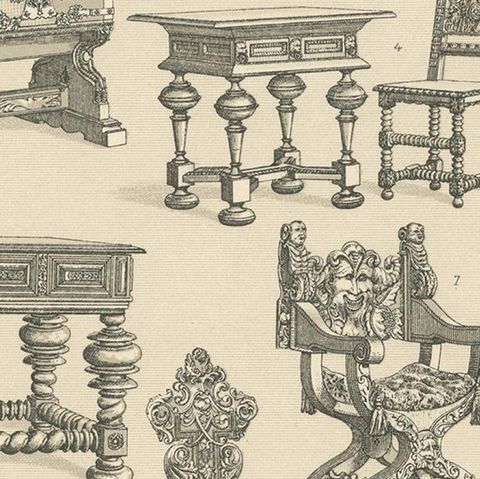 Pl. 80 Antique Print of European XVIth-XVIIth Furniture by Racinet, circa 1880, close-up 2
