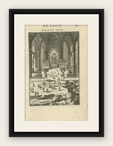 Antique Print of the Temple of Daibuth by Mallet, 1683, shown framed