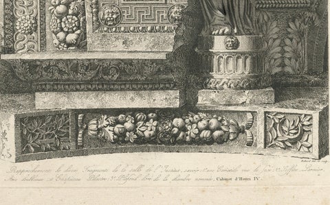 Architectural Engraving of a Caryatid, Cabinet d'Henri IV, by Baltard, ca.1800, close-up 5