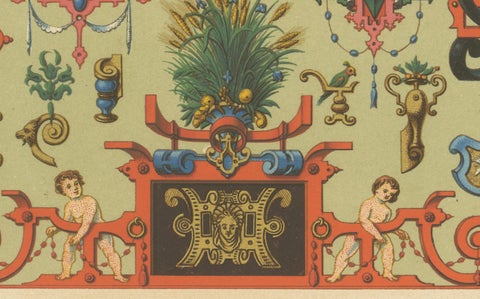 16th–17th C. Renaissance Grotesques, Lavish Ornament Panel, Pl. LXXII, 1869, close-up 3