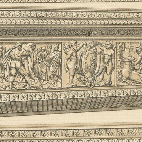 Pl. 53 Antique Print of European 16th Century Furniture by Racinet, circa 1880, close-up 2