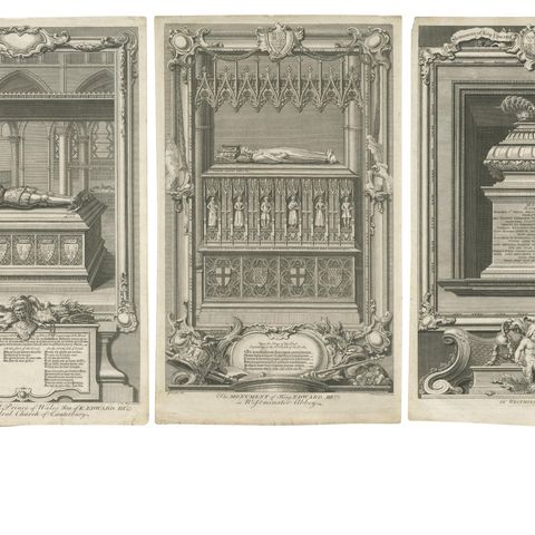 Exquisite 1740 Copperplate Engravings of English Monarchs' Tombs in Westminster, close-up 1
