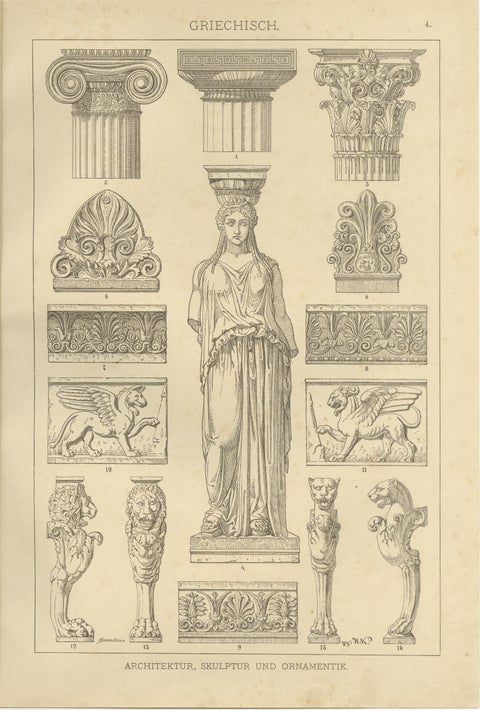 Set of 3 Antique Greek Architecture and Ornament Prints from 1887, Neoclassical, view 2