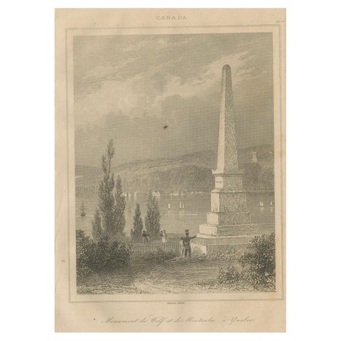 Antique Print of Wolfe and Montcalm Monument, Quebec, Canada, c.1850