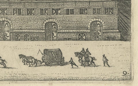 Rare 1582 Copper Engraving of Hanseatic House, Antwerp by Guicciardini, close-up 4