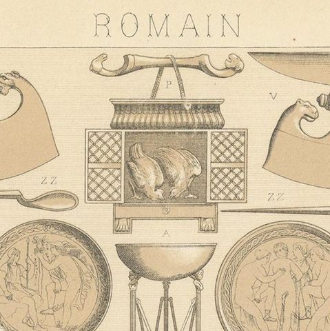 Pl. 26 Antique Print of Roman Decorative Objects by Racinet, 'circa 1880', close-up 1
