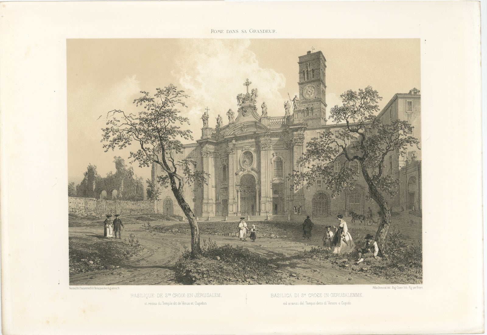 Basilica of Santa Croce in Gerusalemme, Rome, Benoist 1869 Lithograph