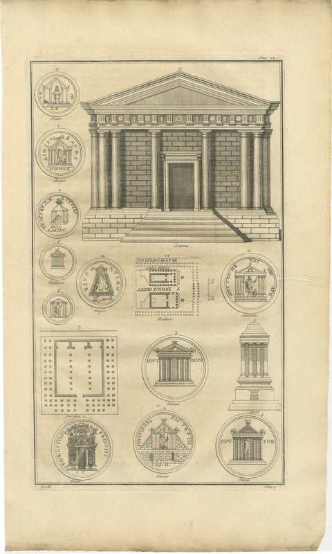 Antique Roman Temple Engravings Set of 3, Montfaucon 1721 Architecture, view 3