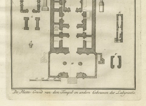 Temple and Buildings of the Labyrinth, Hawara, Floor Plan Engraving, Egypt 1776, close-up 1