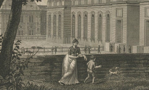 Antique Louvre Paris Colonnade Architectural Engraving, French Neoclassical 1803, close-up 4