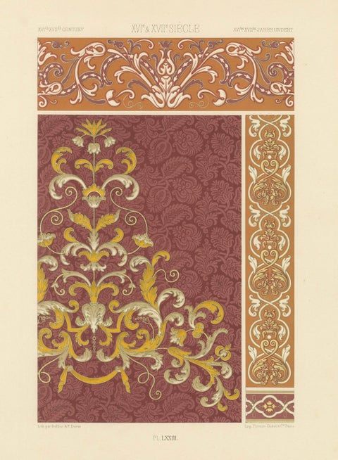 16th–17th C. Renaissance Scrollwork, Ornamental Design, Plate LXXIII, 1869, close-up 6