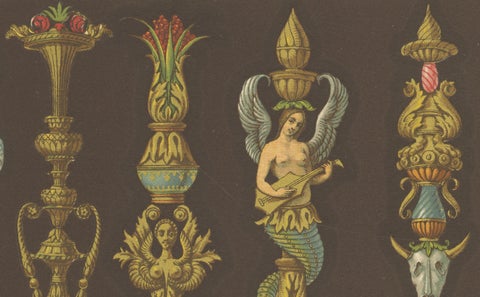 Renaissance Ornament Print, 16th-Century Candlestick and Urn Designs, 1869, close-up 2