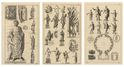 Antique Roman Sculpture Engravings, Set of 3, Montfaucon, 1721