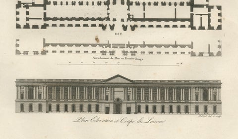 Antique French Architectural Engravings Pair, Baltard Louvre Plates, Paris 1803, close-up 6
