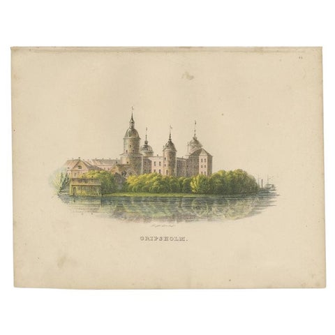 Antique Print of Gripsholm Castle in Stockholm, Sweden, c.1864, view 2
