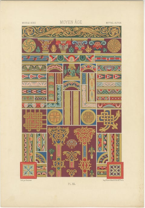 Set of Three Medieval & Renaissance Ornament Chromolithographs, c.1873, view 2