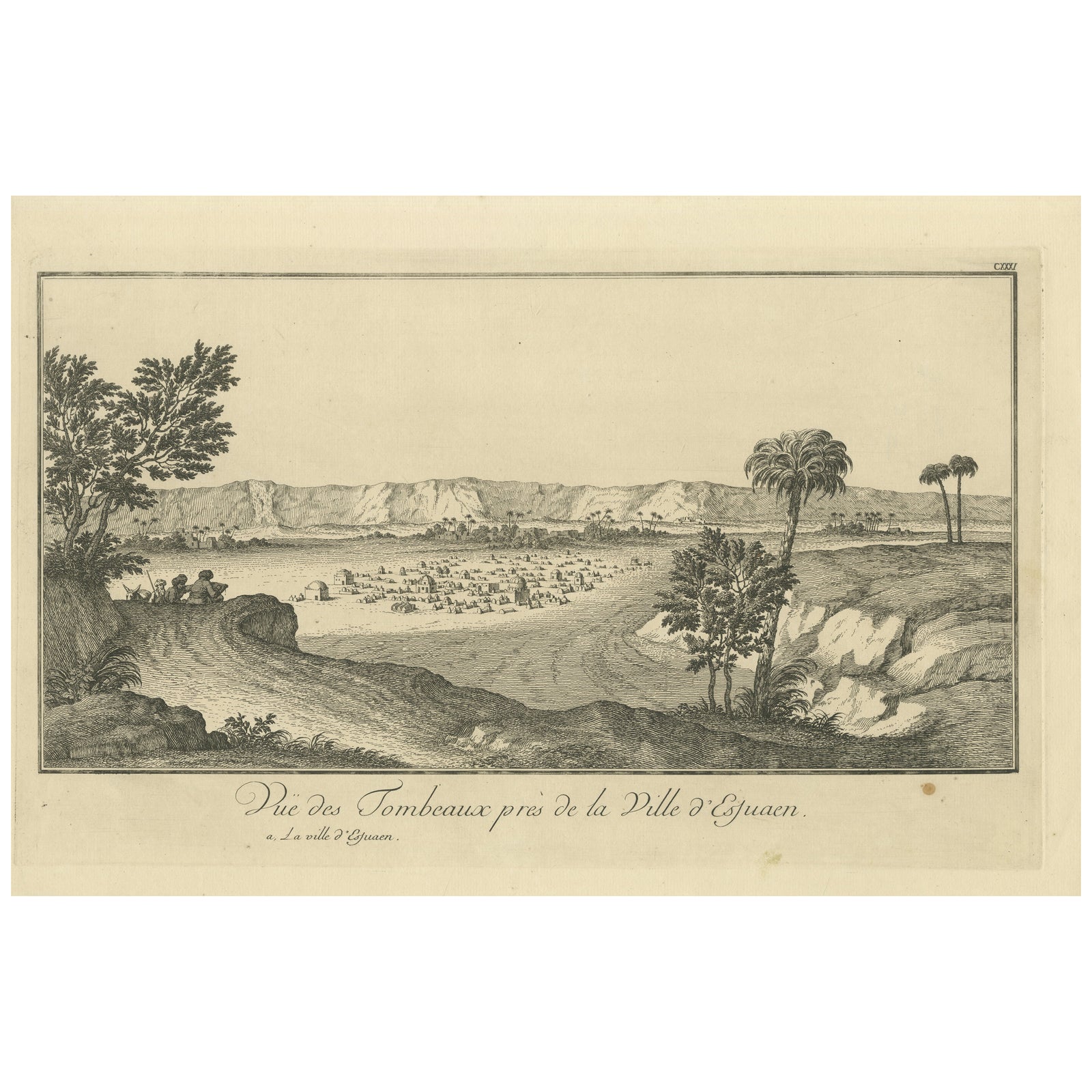 Tombs near Esna, Egypt, Nile Landscape by Norden, Copper Engraving 1755