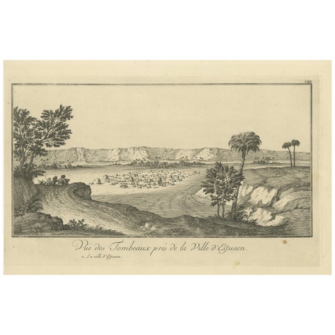 Tombs near Esna, Egypt, Nile Landscape by Norden, Copper Engraving 1755