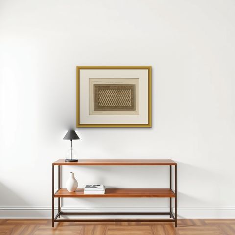Antique Ottoman Wooden Ceiling Design Print, Yenişehir, Anatolia, Published 1924, shown framed on a wall, true to size
