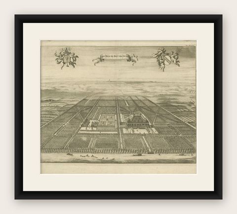 Antique Print of the Oostkapelle Estate by Smallegange, 1696, shown framed