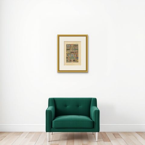 16th Century Renaissance Borders, Ornamental Panels, Plate LXXI, 1869, shown framed on a wall, true to size