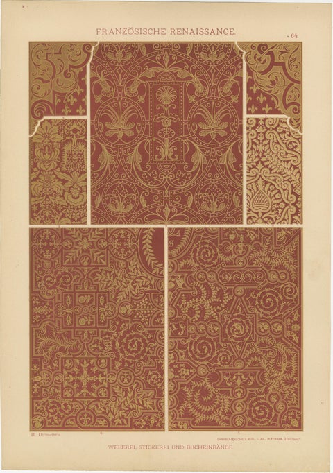 Grid of French Renaissance Artistic Designs, Published in 1887, view 5