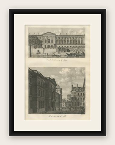 Antique Louvre Architectural Views Engraving, Baltard Paris 1803, shown framed