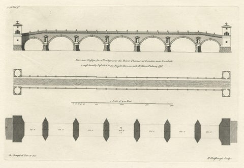 Antique Design for a New Bridge Across the Thames at Westminster, London, 1725, close-up 1