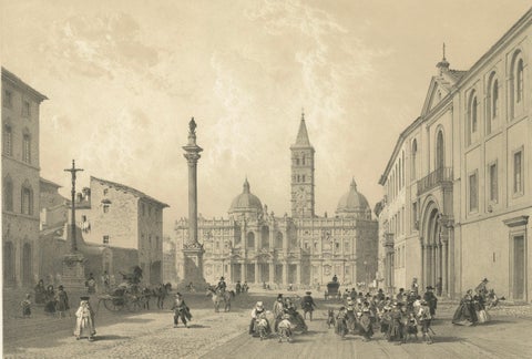 Basilica of Santa Maria Maggiore Façade, Rome, Benoist 1869 Lithograph, close-up 2