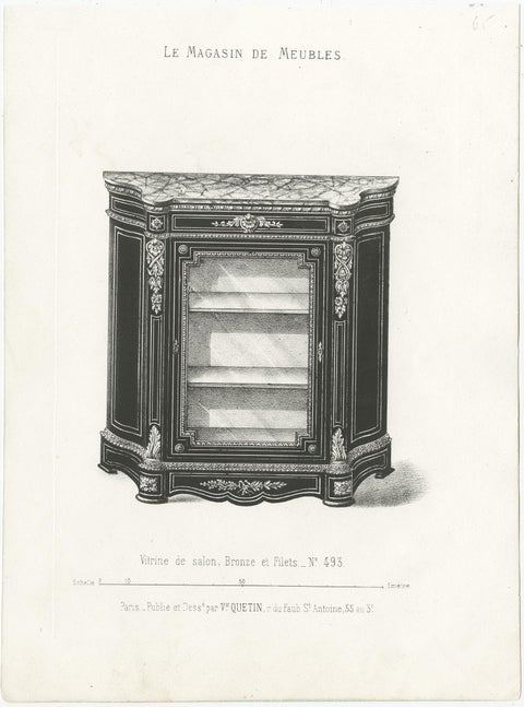Set of 2 Antique Furniture Prints of a Vitrine and Bahut by Quetin, 'circa 1860', view 3