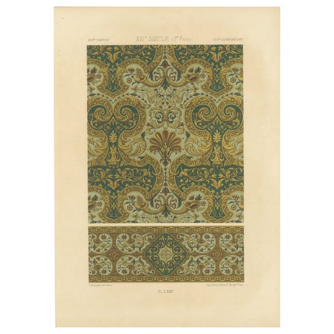 17th Century Baroque Ornament Print, Rich Gold and Green Decorative Motif