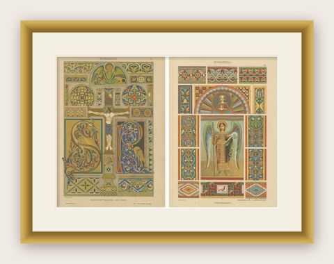 Romanesque Manuscript and Mural Art from Ornamentenschatz, 1887, shown framed