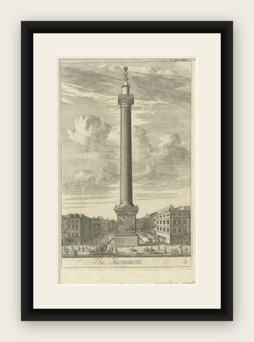 Historic 1720 Engraving of The Monument, London Bridge Ward, shown framed