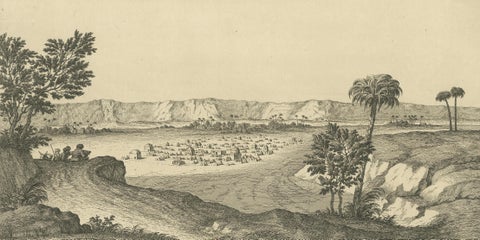 Tombs near Esna, Egypt, Nile Landscape by Norden, Copper Engraving 1755, close-up 2
