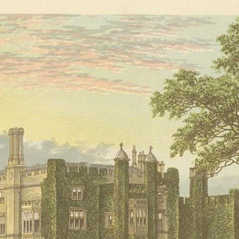 Antique Print of Drakelowe Hall by Morris, circa 1880, close-up 1