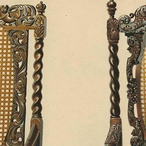 Antique Print of English Furniture 'Two Chairs' by P. Macquoid, 1906, close-up 1