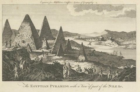 Egyptian Pyramids and the Nile, Antique Geography Engraving, c.1778, close-up 1