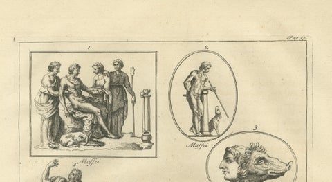 Classical Mythological Figures Engraving, Montfaucon Antiquité Expliquée 1721, close-up 5