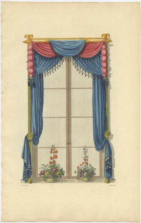 Set of 4 Antique Prints of Windows with Drapery by Sheraton '1805', view 5
