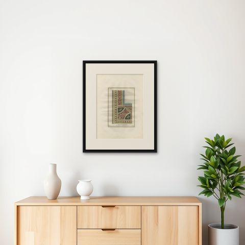 Antique Architecture Print of Ornaments 'Tav. IV' by Albertolli, shown framed on a wall, true to size