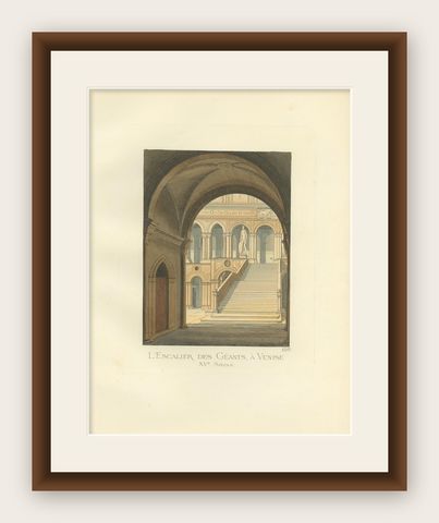 Antique Print of the Giant’s Staircase in Venice, 15th Century, by Bonnard, 1860, shown framed