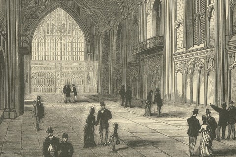 Engraved Interior of Guildhall: A Detailed Depiction of London's Ceremonial Hall, close-up 1