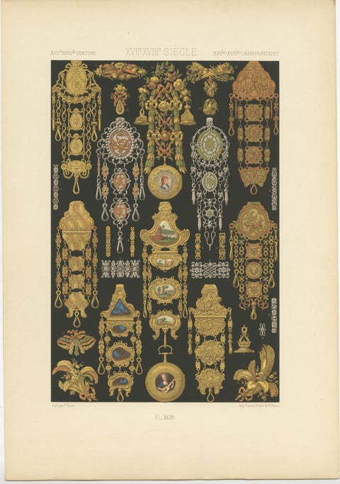 Pl. 94 Antique Print of XVIIth, XVIIIth Century Ornaments by Racinet (c.1890), view 4